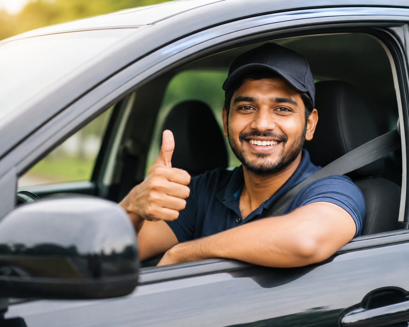 Driver giving a thumbs up from a car window