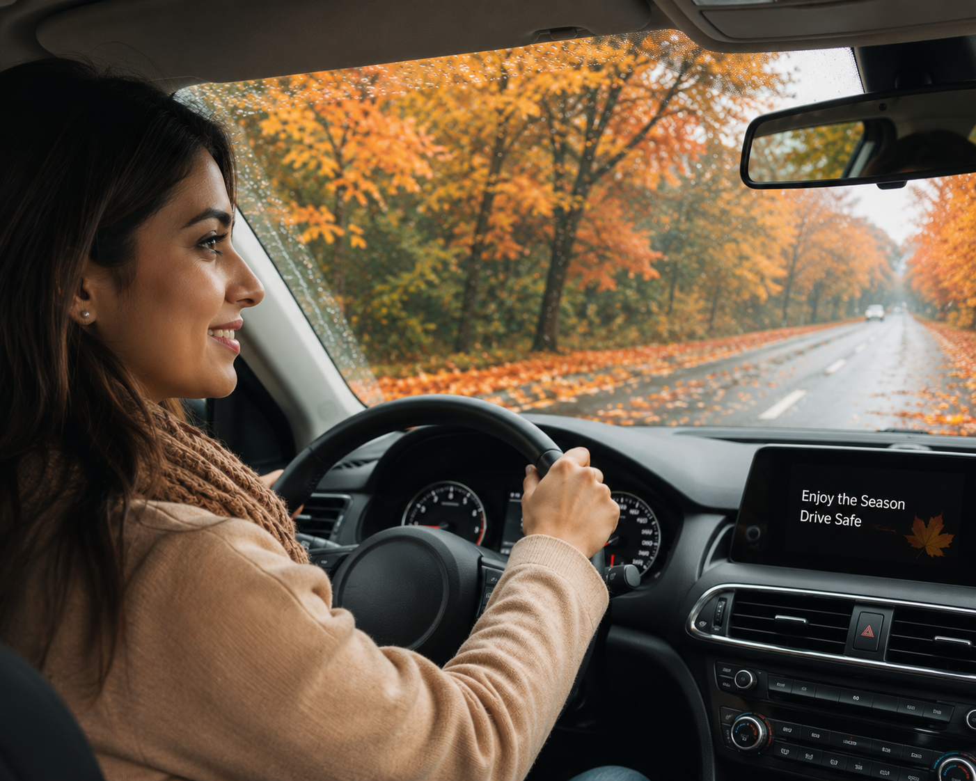 Woman smiling in the driver's seat of her car